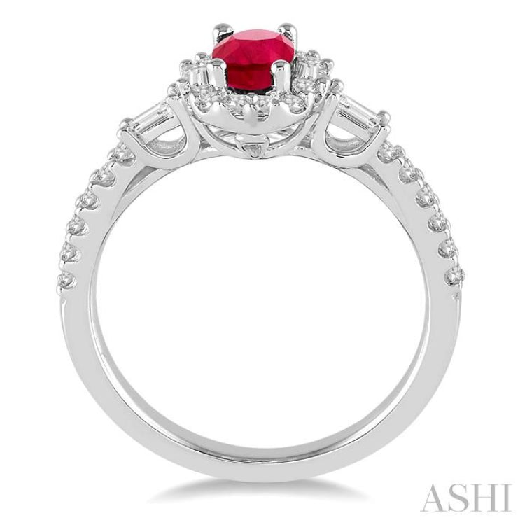 6x4 MM Oval Shape Ruby and 3/8 Ctw Diamond Precious Ring in 14K White Gold 6x4 MM Oval Shape Ruby and 3/8 Ctw Diamond Precious Ring in 14K White Gold