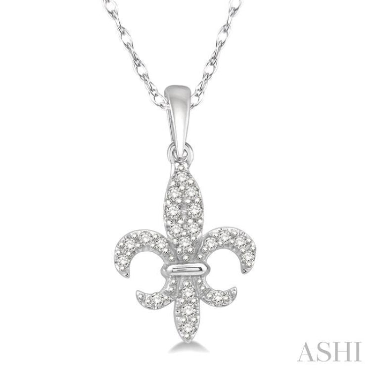 1/10 Ctw Fleur De Lis Round Cut Diamond Pendant in 10K White Gold with chain 1/10 Ctw Fleur De Lis Round Cut Diamond Pendant in 10K White Gold with chain