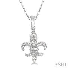 1/10 Ctw Fleur De Lis Round Cut Diamond Pendant in 10K White Gold with chain 1/10 Ctw Fleur De Lis Round Cut Diamond Pendant in 10K White Gold with chain