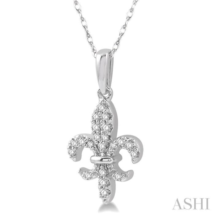 1/10 Ctw Fleur De Lis Round Cut Diamond Pendant in 10K White Gold with chain 1/10 Ctw Fleur De Lis Round Cut Diamond Pendant in 10K White Gold with chain