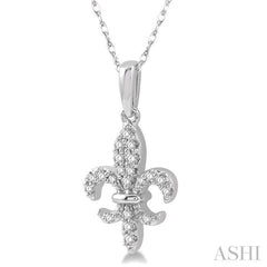 1/10 Ctw Fleur De Lis Round Cut Diamond Pendant in 10K White Gold with chain 1/10 Ctw Fleur De Lis Round Cut Diamond Pendant in 10K White Gold with chain
