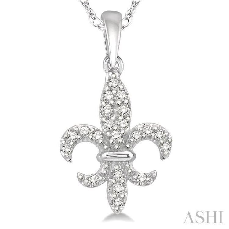 1/10 Ctw Fleur De Lis Round Cut Diamond Pendant in 10K White Gold with chain 1/10 Ctw Fleur De Lis Round Cut Diamond Pendant in 10K White Gold with chain
