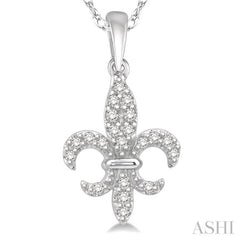 1/10 Ctw Fleur De Lis Round Cut Diamond Pendant in 10K White Gold with chain 1/10 Ctw Fleur De Lis Round Cut Diamond Pendant in 10K White Gold with chain