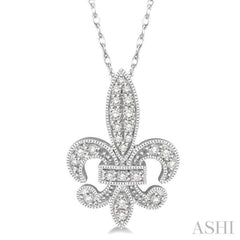 1/5 Ctw Fleur De Lis Round Cut Diamond Pendant With Link Chain in 10K White Gold 1/5 Ctw Fleur De Lis Round Cut Diamond Pendant With Link Chain in 10K White Gold
