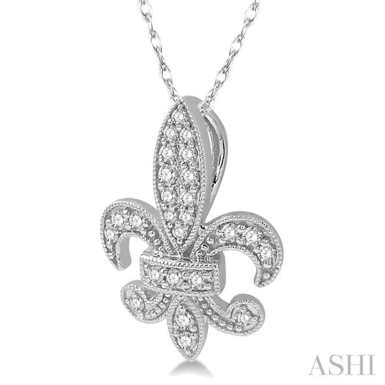 1/5 Ctw Fleur De Lis Round Cut Diamond Pendant With Link Chain in 10K White Gold 1/5 Ctw Fleur De Lis Round Cut Diamond Pendant With Link Chain in 10K White Gold