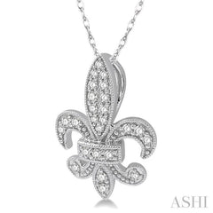 1/5 Ctw Fleur De Lis Round Cut Diamond Pendant With Link Chain in 10K White Gold 1/5 Ctw Fleur De Lis Round Cut Diamond Pendant With Link Chain in 10K White Gold