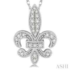 1/5 Ctw Fleur De Lis Round Cut Diamond Pendant With Link Chain in 10K White Gold 1/5 Ctw Fleur De Lis Round Cut Diamond Pendant With Link Chain in 10K White Gold