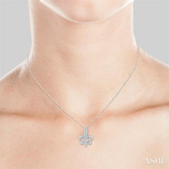 1/5 Ctw Fleur De Lis Round Cut Diamond Pendant With Link Chain in 10K White Gold 1/5 Ctw Fleur De Lis Round Cut Diamond Pendant With Link Chain in 10K White Gold