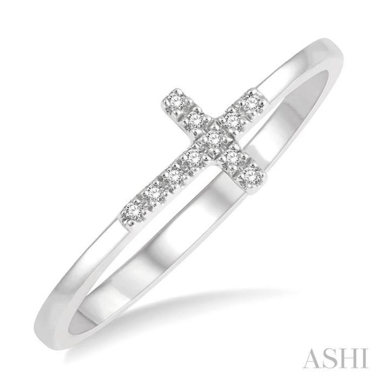 1/20 Ctw Cross Charm Round Cut Diamond Ladies Ring in 10K White Gold 1/20 Ctw Cross Charm Round Cut Diamond Ladies Ring in 10K White Gold