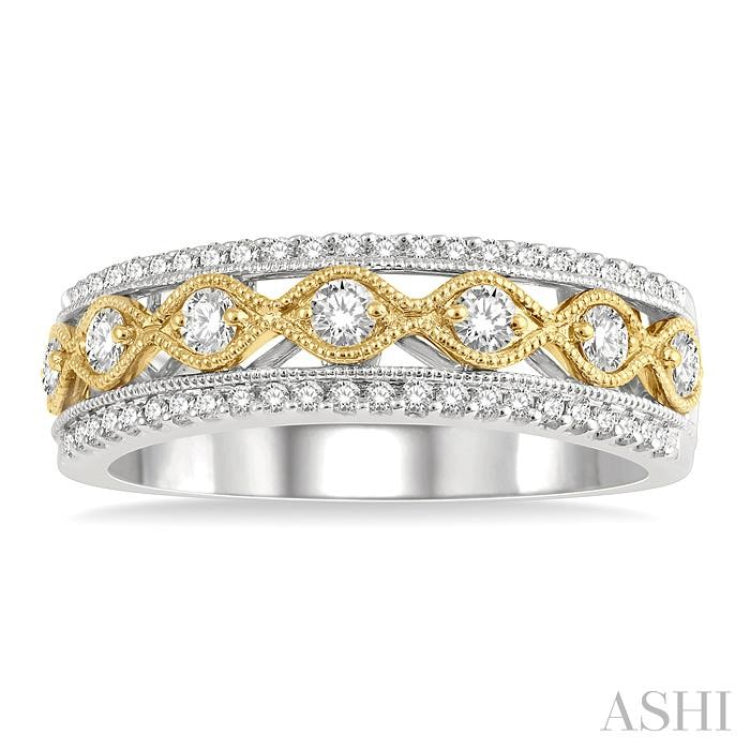 3/8 ctw Lattice Two Tone Round Cut Diamond Fashion Ring in 14K White and Yellow Gold 3/8 ctw Lattice Two Tone Round Cut Diamond Fashion Ring in 14K White and Yellow Gold
