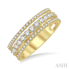 3/4 ctw Round Cut Diamond Split Triple Ring in 14K Yellow Gold 3/4 ctw Round Cut Diamond Split Triple Ring in 14K Yellow Gold
