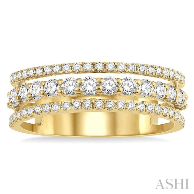 3/4 ctw Round Cut Diamond Split Triple Ring in 14K Yellow Gold 3/4 ctw Round Cut Diamond Split Triple Ring in 14K Yellow Gold