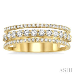 3/4 ctw Round Cut Diamond Split Triple Ring in 14K Yellow Gold 3/4 ctw Round Cut Diamond Split Triple Ring in 14K Yellow Gold