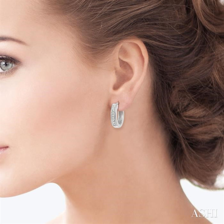 1/10 ctw Scooped Center Round Cut Diamond Huggie Petite Earrings in 10K White Gold 1/10 ctw Scooped Center Round Cut Diamond Huggie Petite Earrings in 10K White Gold