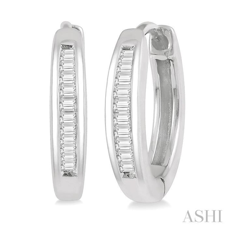 1/10 Ctw Inlay Petite Baguette Diamond Huggie Earrings in 10K White Gold 1/10 Ctw Inlay Petite Baguette Diamond Huggie Earrings in 10K White Gold