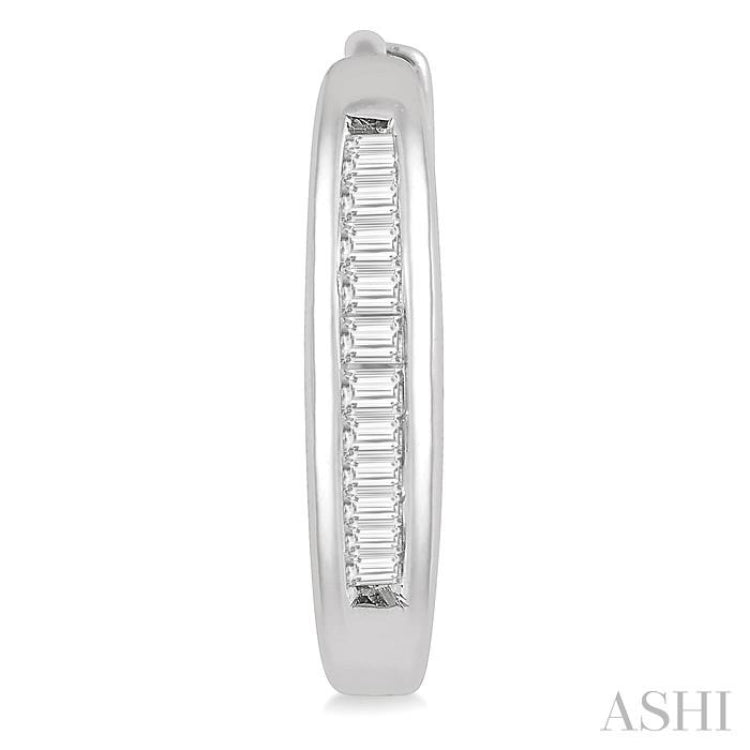 1/10 Ctw Inlay Petite Baguette Diamond Huggie Earrings in 10K White Gold 1/10 Ctw Inlay Petite Baguette Diamond Huggie Earrings in 10K White Gold