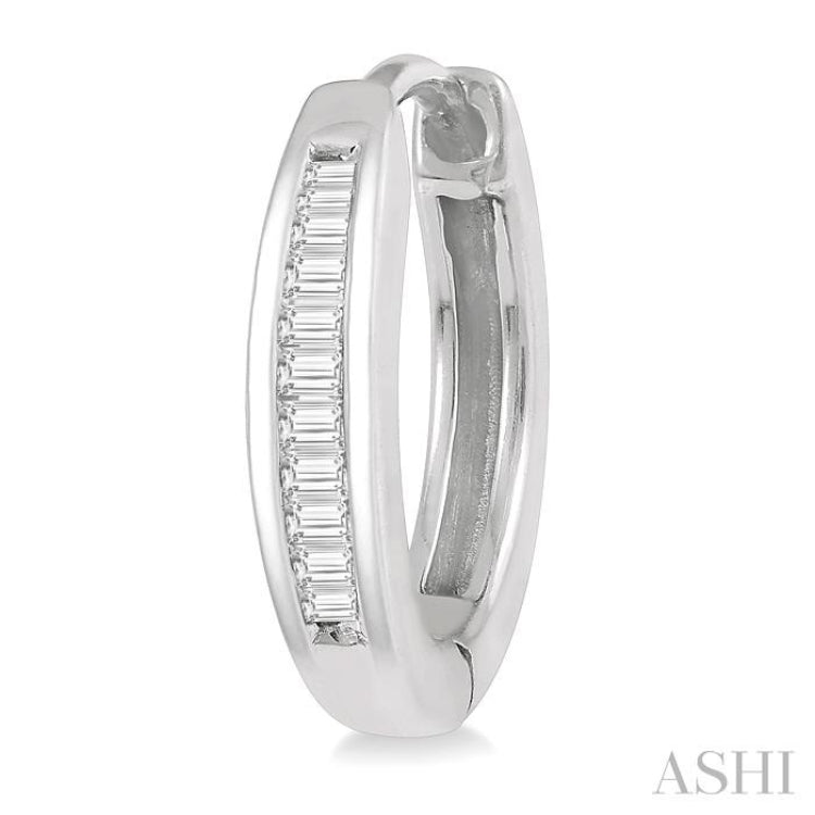 1/10 Ctw Inlay Petite Baguette Diamond Huggie Earrings in 10K White Gold 1/10 Ctw Inlay Petite Baguette Diamond Huggie Earrings in 10K White Gold
