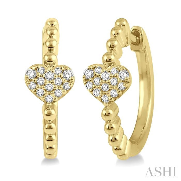 1/8 ctw Heart Charm Center Round Cut Diamond Huggie Earrings in 10K Yellow Gold 1/8 ctw Heart Charm Center Round Cut Diamond Huggie Earrings in 10K Yellow Gold