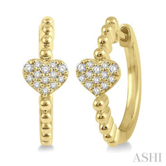 1/8 ctw Heart Charm Center Round Cut Diamond Huggie Earrings in 10K Yellow Gold 1/8 ctw Heart Charm Center Round Cut Diamond Huggie Earrings in 10K Yellow Gold