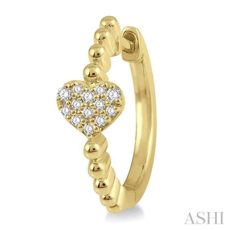 1/8 ctw Heart Charm Center Round Cut Diamond Huggie Earrings in 10K Yellow Gold 1/8 ctw Heart Charm Center Round Cut Diamond Huggie Earrings in 10K Yellow Gold
