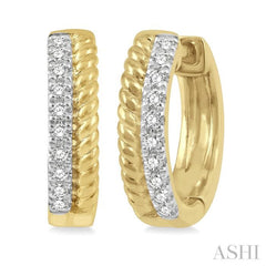 1/10 Ctw Rope Bead & Round Cut Diamond Huggie Petite Earrings in 10K Yellow Gold 1/10 Ctw Rope Bead & Round Cut Diamond Huggie Petite Earrings in 10K Yellow Gold