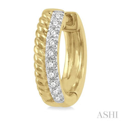 1/10 Ctw Rope Bead & Round Cut Diamond Huggie Petite Earrings in 10K Yellow Gold 1/10 Ctw Rope Bead & Round Cut Diamond Huggie Petite Earrings in 10K Yellow Gold