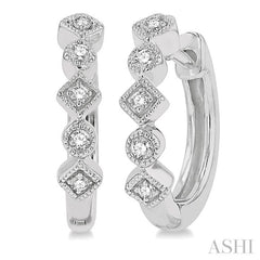1/10 ctw Circular & Rhombus Mount Round Cut Diamond Huggie Petite Earrings in 10K White Gold 1/10 ctw Circular & Rhombus Mount Round Cut Diamond Huggie Petite Earrings in 10K White Gold