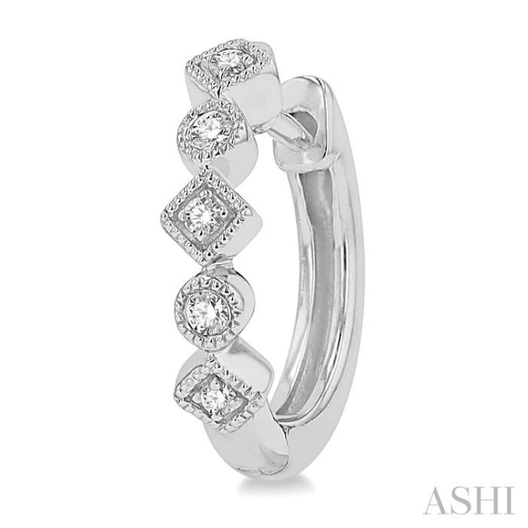 1/10 ctw Circular & Rhombus Mount Round Cut Diamond Huggie Petite Earrings in 10K White Gold 1/10 ctw Circular & Rhombus Mount Round Cut Diamond Huggie Petite Earrings in 10K White Gold