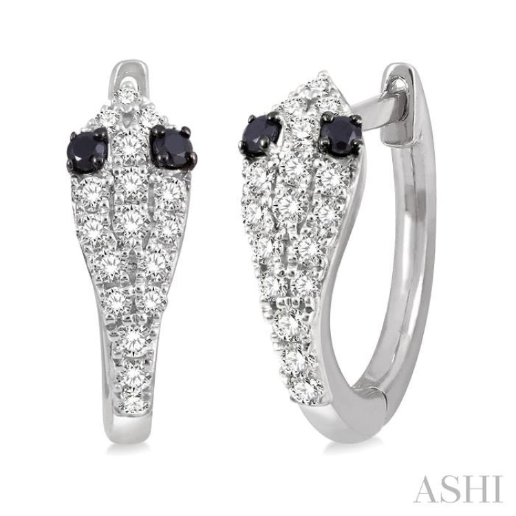 1/4 Ctw Serpent Head With Black Diamond Eyes Round Cut Diamond Huggie Petite Earrings in 10K White Gold 1/4 Ctw Serpent Head With Black Diamond Eyes Round Cut Diamond Huggie Petite Earrings in 10K White Gold