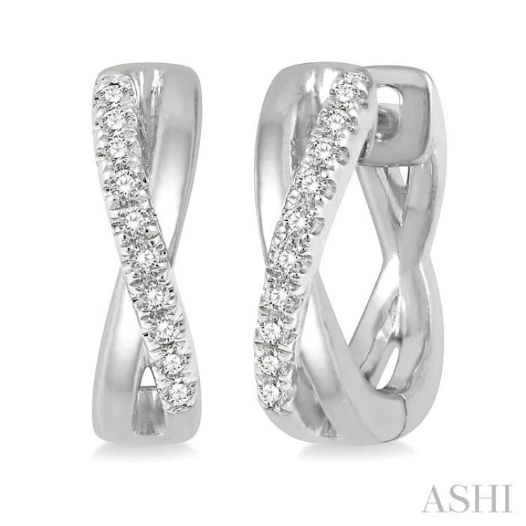 1/10 Ctw Split Intersecting Arms Round Cut Diamond Huggie Petite Earrings in 10K White Gold 1/10 Ctw Split Intersecting Arms Round Cut Diamond Huggie Petite Earrings in 10K White Gold