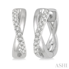 1/10 Ctw Split Intersecting Arms Round Cut Diamond Huggie Petite Earrings in 10K White Gold 1/10 Ctw Split Intersecting Arms Round Cut Diamond Huggie Petite Earrings in 10K White Gold