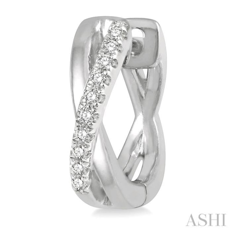1/10 Ctw Split Intersecting Arms Round Cut Diamond Huggie Petite Earrings in 10K White Gold 1/10 Ctw Split Intersecting Arms Round Cut Diamond Huggie Petite Earrings in 10K White Gold