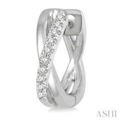 1/10 Ctw Split Intersecting Arms Round Cut Diamond Huggie Petite Earrings in 10K White Gold 1/10 Ctw Split Intersecting Arms Round Cut Diamond Huggie Petite Earrings in 10K White Gold