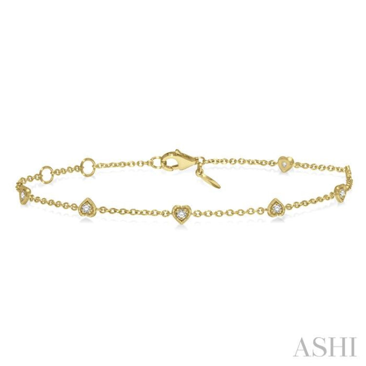 1/6 Ctw Heart Shape Mount Round Cut Diamond Station Bracelet in 10K Yellow Gold 1/6 Ctw Heart Shape Mount Round Cut Diamond Station Bracelet in 10K Yellow Gold