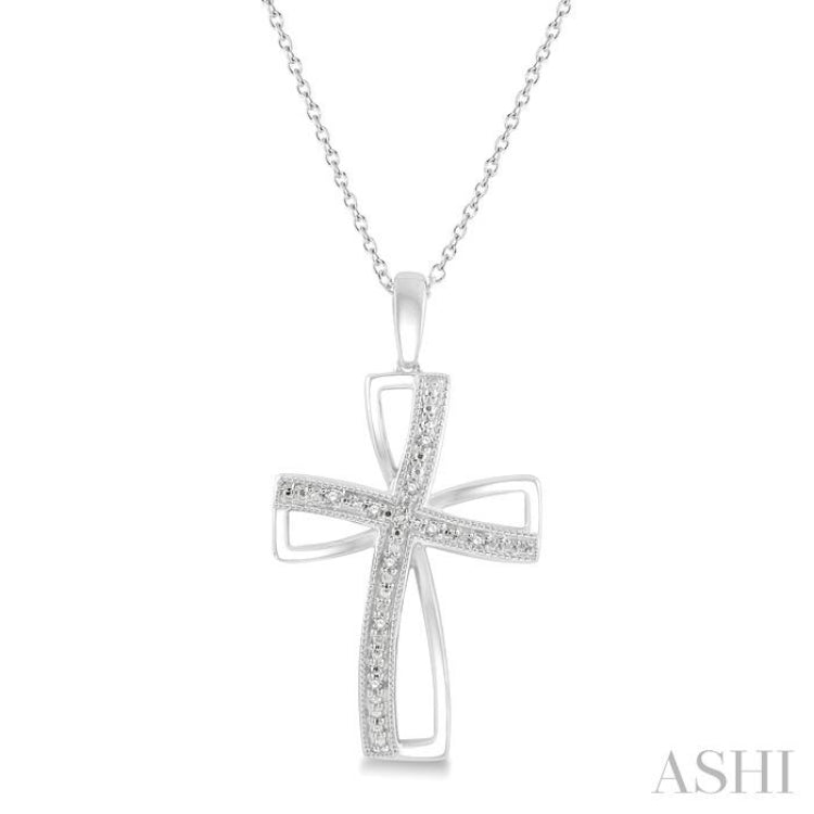 1/50 Ctw Cross Charm Round Cut Diamond Pendant With Chain in Sterling Silver 1/50 Ctw Cross Charm Round Cut Diamond Pendant With Chain in Sterling Silver