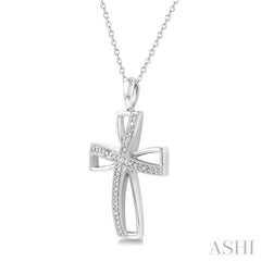 1/50 Ctw Cross Charm Round Cut Diamond Pendant With Chain in Sterling Silver 1/50 Ctw Cross Charm Round Cut Diamond Pendant With Chain in Sterling Silver