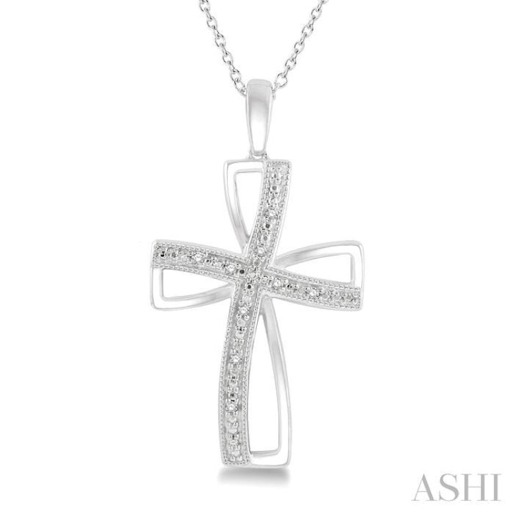 1/50 Ctw Cross Charm Round Cut Diamond Pendant With Chain in Sterling Silver 1/50 Ctw Cross Charm Round Cut Diamond Pendant With Chain in Sterling Silver