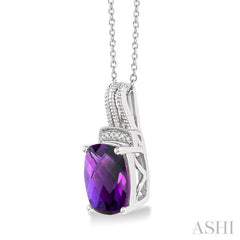 10x8 MM Cushion Shape Amethyst and 1/50 Ctw Looped Round Cut Diamond Semi-Precious Pendant With Chain in Sterling Silver 10x8 MM Cushion Shape Amethyst and 1/50 Ctw Looped Round Cut Diamond Semi-Precious Pendant With Chain in Sterling Silver