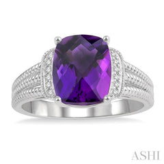10x8 MM Cushion Shape Amethyst and 1/20 Ctw Round Cut Diamond Semi-Precious Ring in Sterling Silver 10x8 MM Cushion Shape Amethyst and 1/20 Ctw Round Cut Diamond Semi-Precious Ring in Sterling Silver