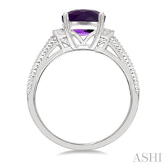 10x8 MM Cushion Shape Amethyst and 1/20 Ctw Round Cut Diamond Semi-Precious Ring in Sterling Silver 10x8 MM Cushion Shape Amethyst and 1/20 Ctw Round Cut Diamond Semi-Precious Ring in Sterling Silver