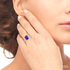 10x8 MM Cushion Shape Amethyst and 1/20 Ctw Round Cut Diamond Semi-Precious Ring in Sterling Silver 10x8 MM Cushion Shape Amethyst and 1/20 Ctw Round Cut Diamond Semi-Precious Ring in Sterling Silver