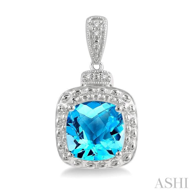 8x8 MM Cushion Shape Blue Topaz and 1/50 ctw Round Cut Diamond Semi-Precious Earring in Sterling Silver 8x8 MM Cushion Shape Blue Topaz and 1/50 ctw Round Cut Diamond Semi-Precious Earring in Sterling Silver