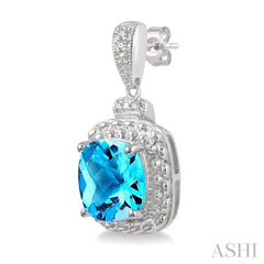 8x8 MM Cushion Shape Blue Topaz and 1/50 ctw Round Cut Diamond Semi-Precious Earring in Sterling Silver 8x8 MM Cushion Shape Blue Topaz and 1/50 ctw Round Cut Diamond Semi-Precious Earring in Sterling Silver