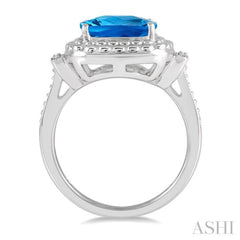 10x10 MM Cushion Shape Blue Topaz and 1/50 Ctw Round Cut Diamond Semi-Precious Ring in Sterling Silver 10x10 MM Cushion Shape Blue Topaz and 1/50 Ctw Round Cut Diamond Semi-Precious Ring in Sterling Silver