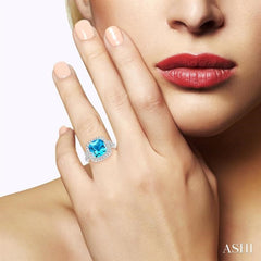 10x10 MM Cushion Shape Blue Topaz and 1/50 Ctw Round Cut Diamond Semi-Precious Ring in Sterling Silver 10x10 MM Cushion Shape Blue Topaz and 1/50 Ctw Round Cut Diamond Semi-Precious Ring in Sterling Silver