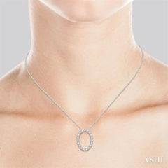 1/2 Ctw Oval Shape Window Round Cut Diamond Pendant With Chain in 14K White Gold 1/2 Ctw Oval Shape Window Round Cut Diamond Pendant With Chain in 14K White Gold