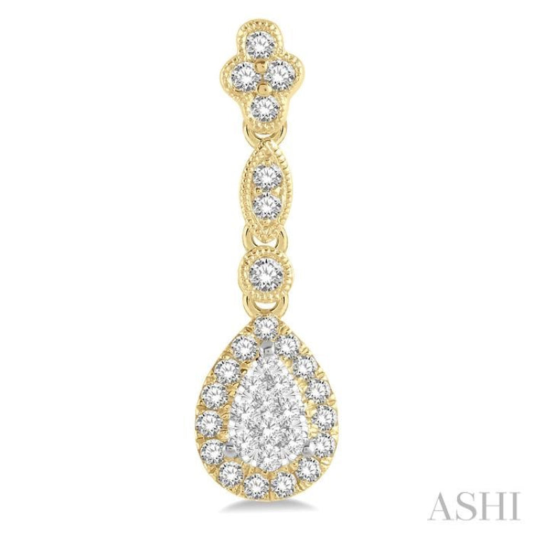 5/8 Ctw Pear Shape Halo Lovebright Round Cut Diamond Earrings in 14K Yellow and White Gold 5/8 Ctw Pear Shape Halo Lovebright Round Cut Diamond Earrings in 14K Yellow and White Gold