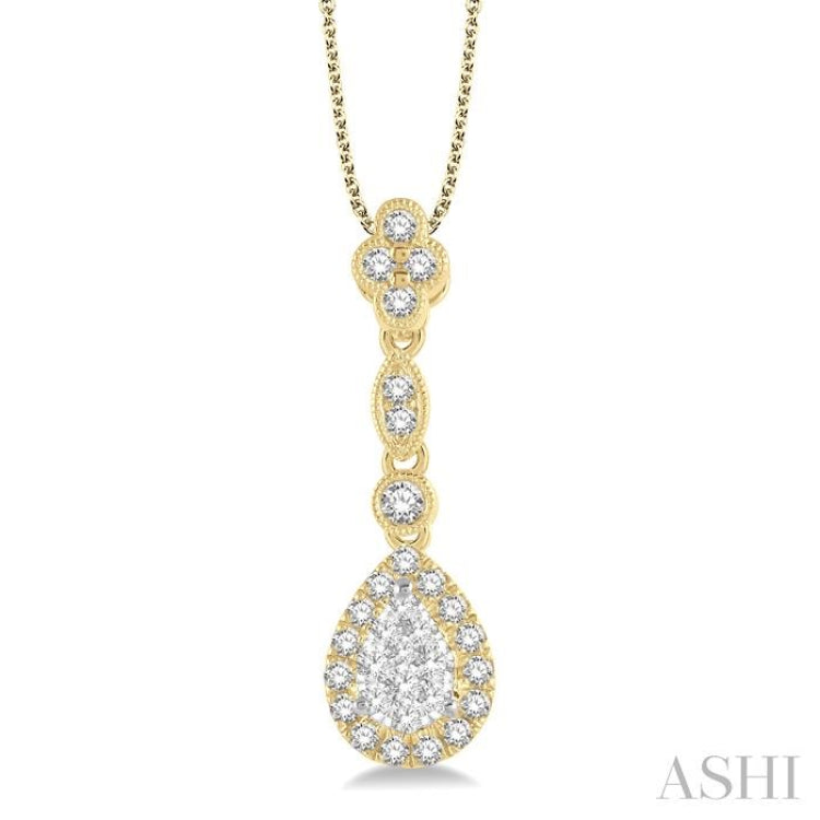3/8 Ctw Pear Shape Halo Lovebright Round Cut Diamond Pendant With Chain in 14K Yellow and White Gold 3/8 Ctw Pear Shape Halo Lovebright Round Cut Diamond Pendant With Chain in 14K Yellow and White Gold