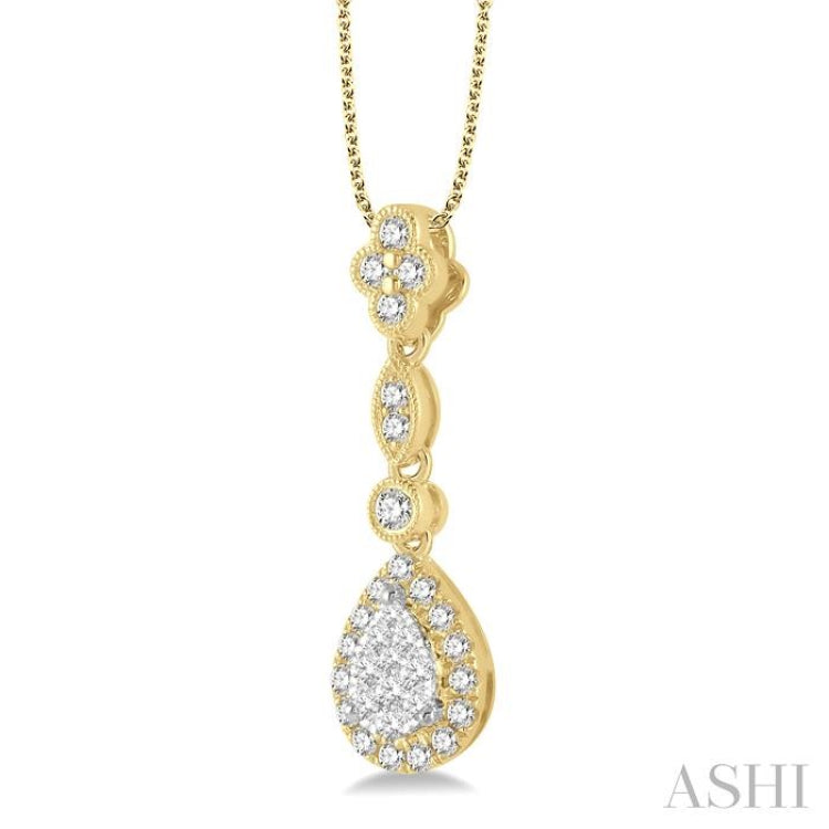 3/8 Ctw Pear Shape Halo Lovebright Round Cut Diamond Pendant With Chain in 14K Yellow and White Gold 3/8 Ctw Pear Shape Halo Lovebright Round Cut Diamond Pendant With Chain in 14K Yellow and White Gold
