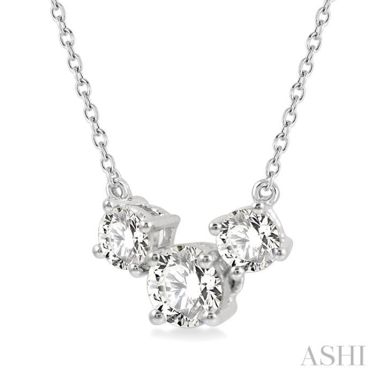 3/4 Ctw Three Stone Round Cut Diamond Necklace in 14K White Gold 3/4 Ctw Three Stone Round Cut Diamond Necklace in 14K White Gold